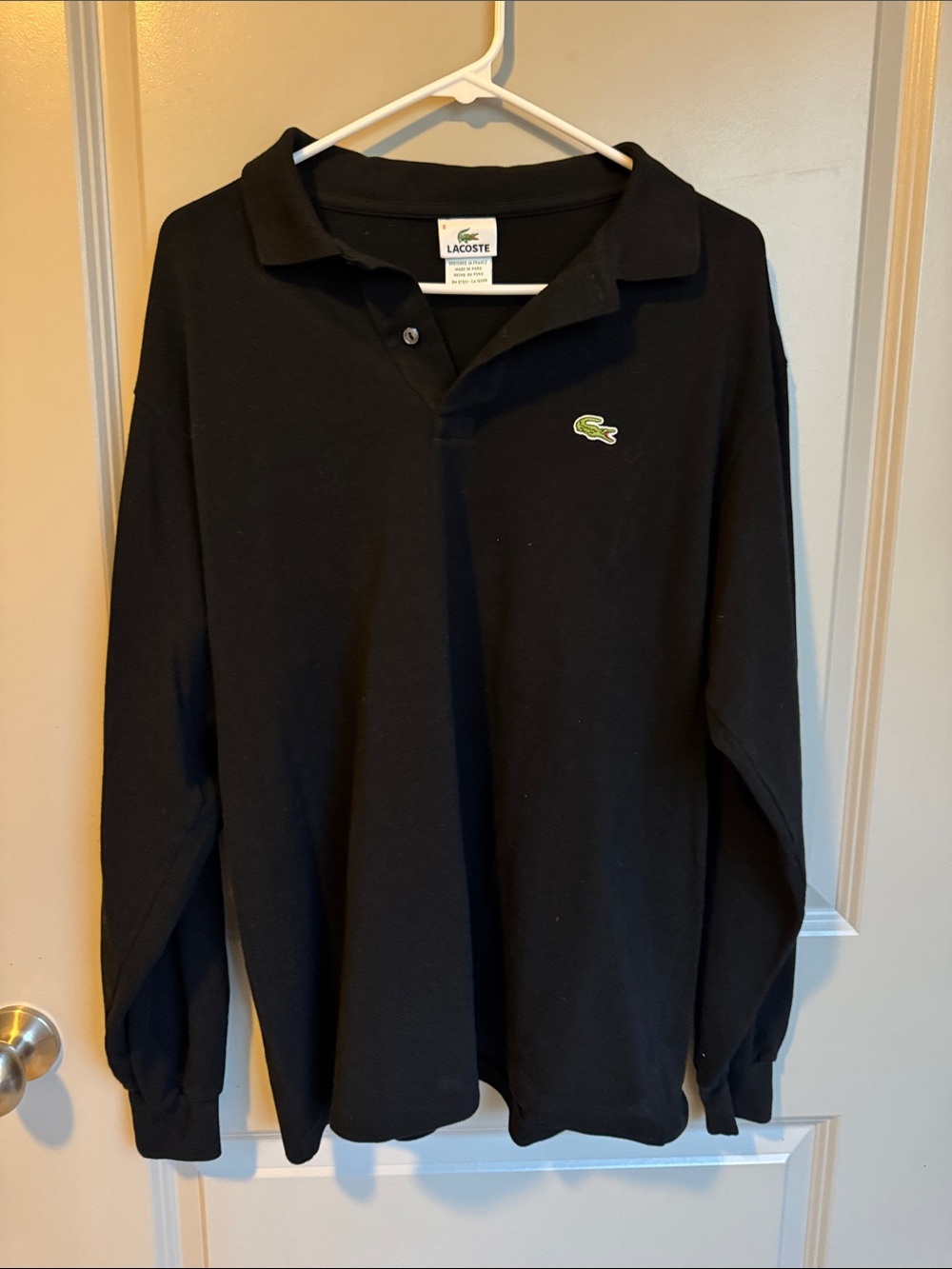 Lacoste Black Long Sleeve Polo with Green Croc Emblem